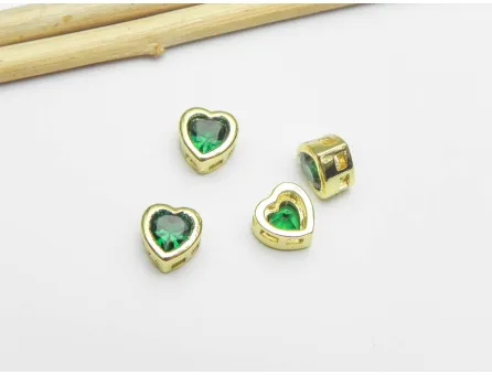 Distantier Cubic Zirconia inima 6.5x6.5x4mm verde (1buc)
