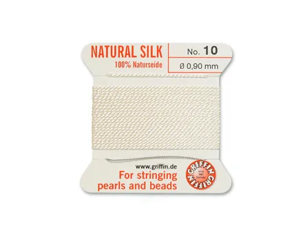 Fir matase naturala pentru insirat perle si margele nr 10 - 0.90mm alb (2metri)