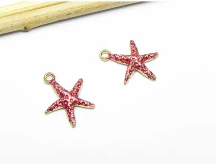 Charm stea de mare auriu 16x14mm roz inchis