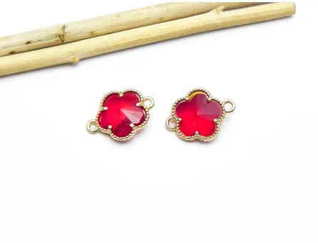 Link floare auriu 16x12mm rosu