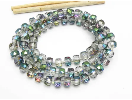 Margele cristal rondel fatetat electroplacat 8x5mm iris verde (sirag)