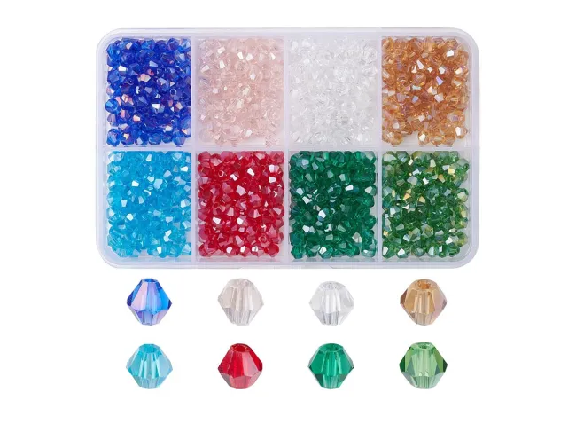 Kit margele cristale biconice 4mm 730 buc + cutie cadou