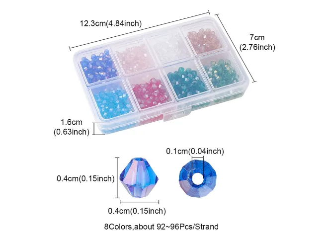 Kit margele cristale biconice 4mm 730 buc + cutie cadou