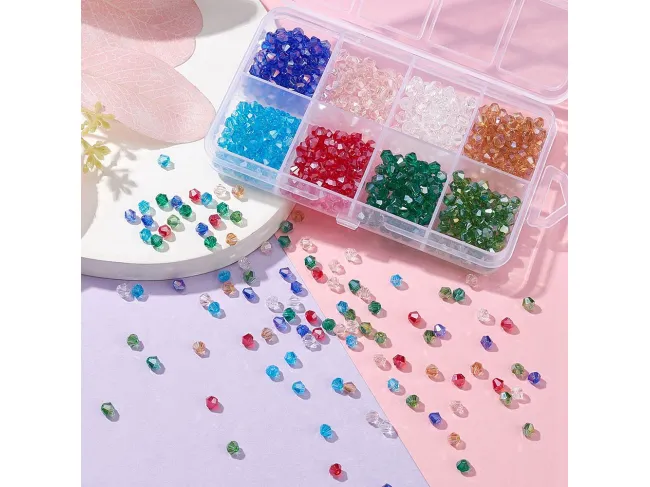 Kit margele cristale biconice 4mm 730 buc + cutie cadou