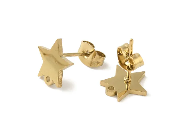 Tortite cercei otel inoxidabil auriu cu opritor stea 10x9mm (2buc)