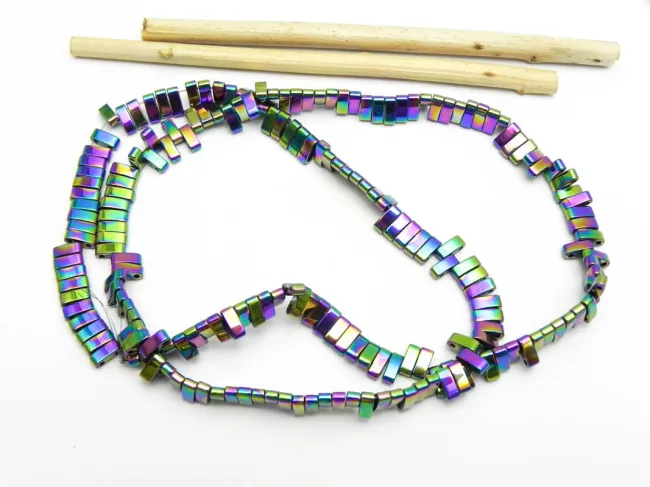 Sirag hematit dreptunghi cu doua orificii 5x2mm multicolor