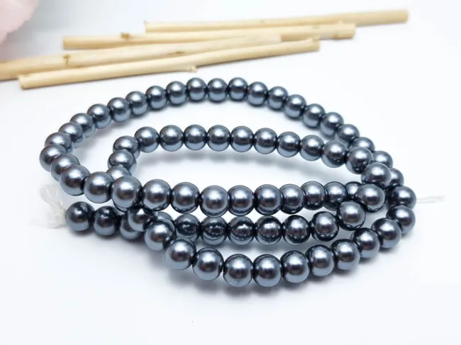 Perle de sticla calitate a 6mm gri inchis (sirag)