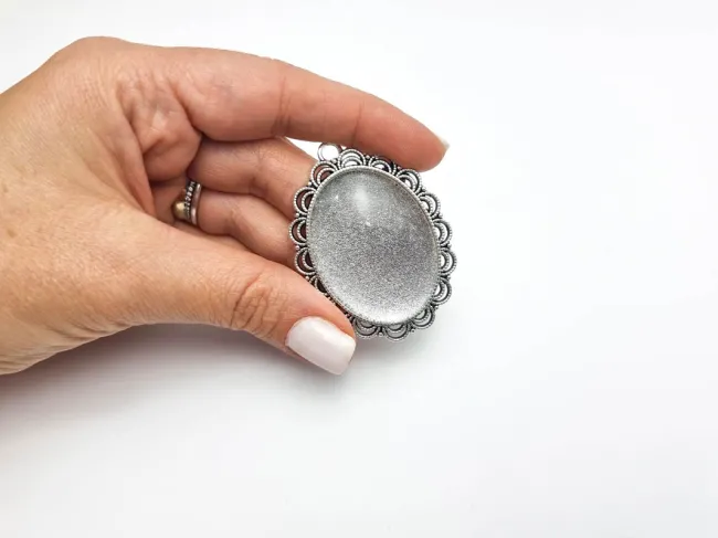 Baza pandantiv cu cabochon sticla oval 54x40mm, interior 40x30mm