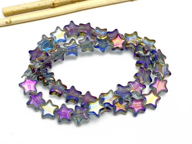 Margele sticla stea 9x8mm iris gri mov (sirag)