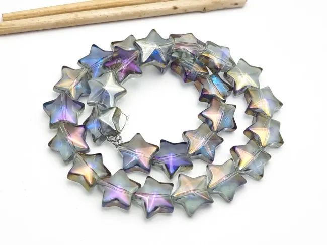 Margele sticla stea 13x12mm iris gri mov (sirag)