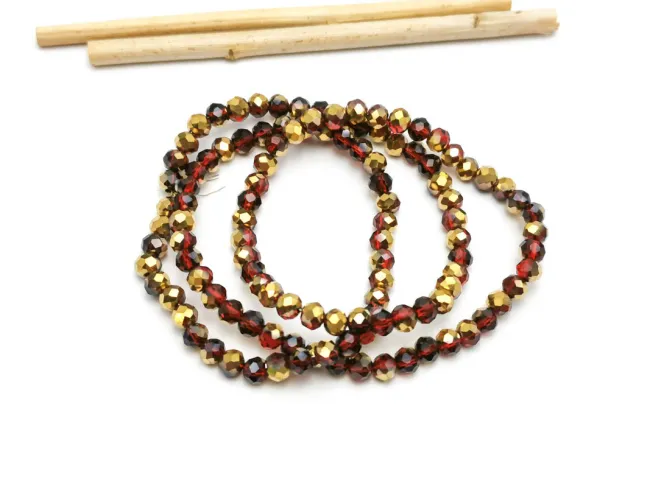 Margele cristal rondel fatetat electroplacat 4x3mm rubin auriu (sirag)