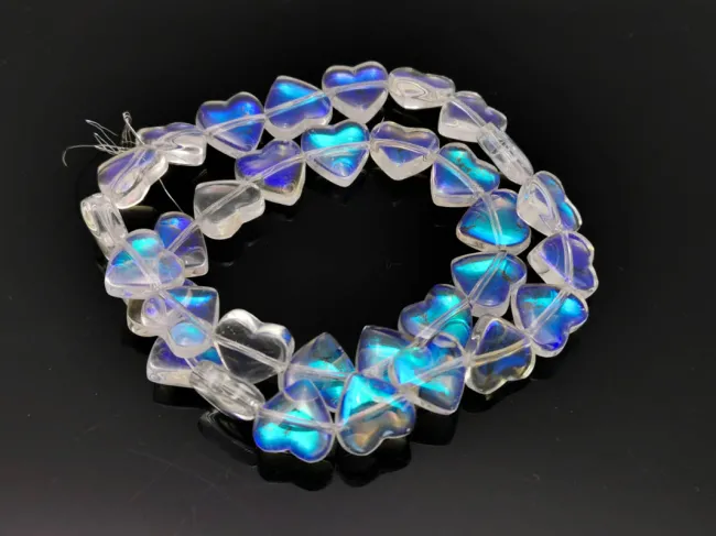 Margele sticla inima 10x10x4.5mm transparent heliotrop (sirag)