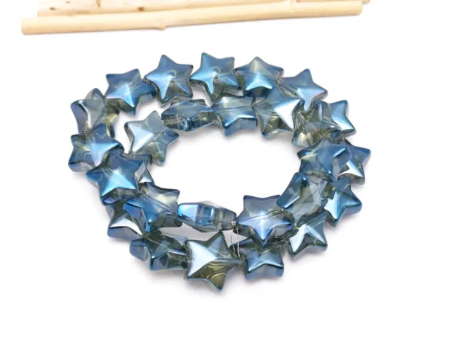 Margele sticla stea 13x12mm iris albastrui (sirag)