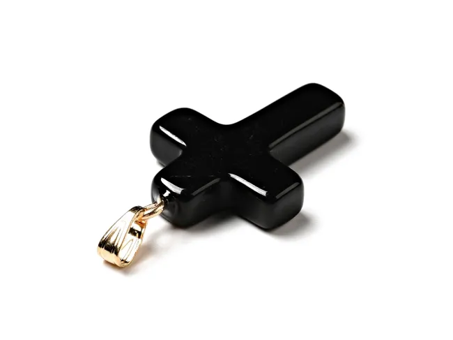 Pandantiv sticla cruce 28.5x18mm negru