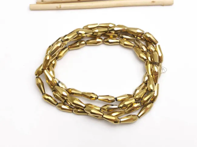 Margele cristal picatura 10x4mm auriu metalic (sirag)
