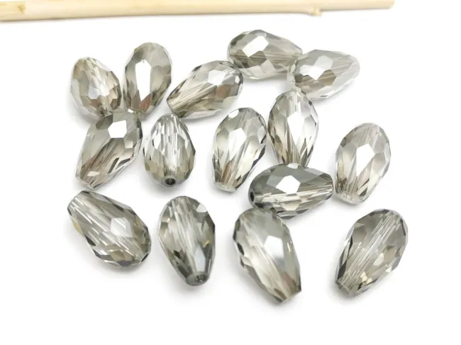 Cristal picatura 15x10mm gri argintiu (1buc)