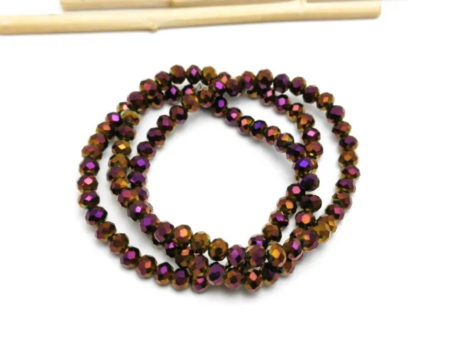Margele cristal rondel fatetat 4x3mm mov burgundy metalic (sirag)