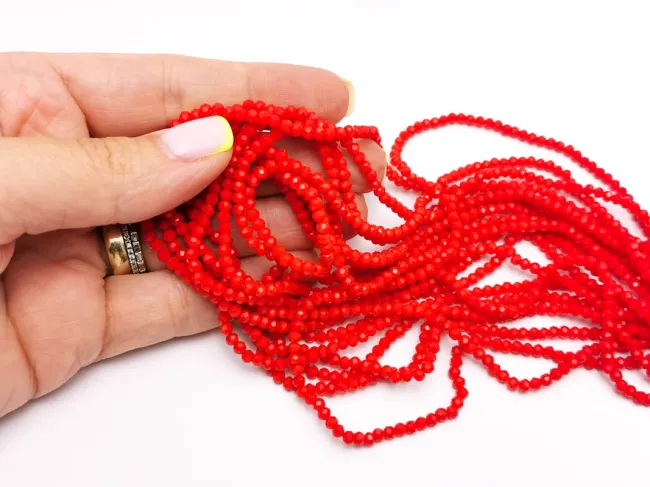 Margele cristal rondel 3x2mm rosu deschis opac (sirag)