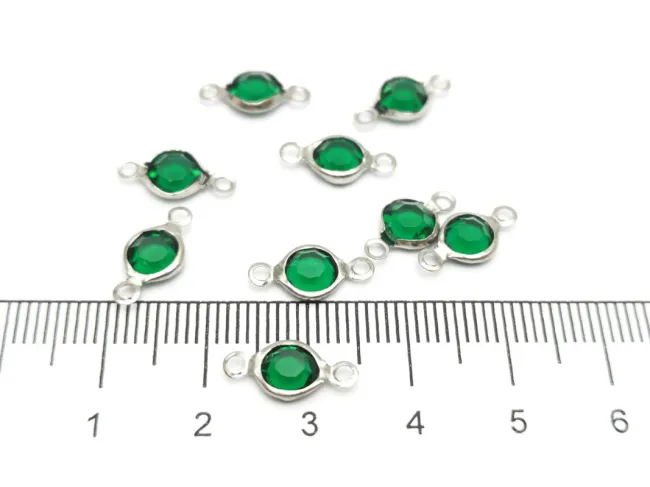 Link otel inoxidabil 304 cu rhinestone 12.5x7x2mm verde smarald