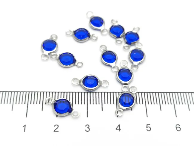 Link otel inoxidabil 304 cu rhinestone 12.5x7x2mm albastru