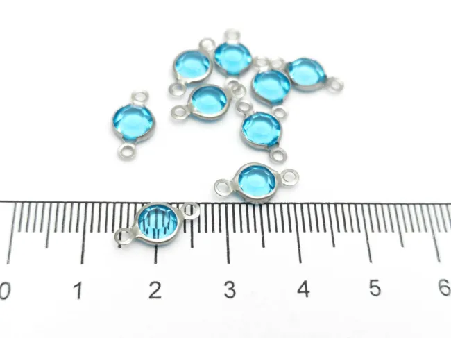 Link otel inoxidabil 304 cu rhinestone 12.5x7x2mm turcoaz
