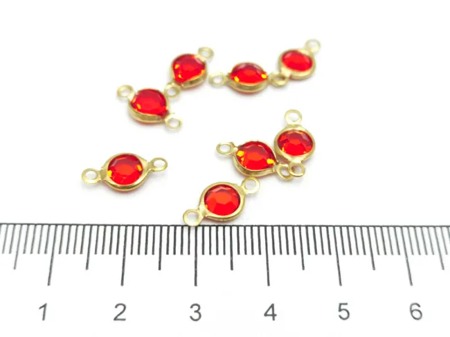 Link otel inoxidabil 304 auriu cu rhinestone 12.5x7x2mm rosu