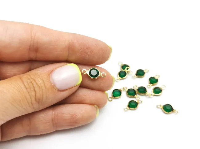 Link otel inoxidabil 304 auriu cu rhinestone 12.5x7x2mm verde smarald