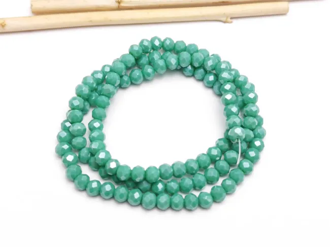 Margele cristal rondel fatetat 4x3mm verde turcoaz opac lustered (sirag)