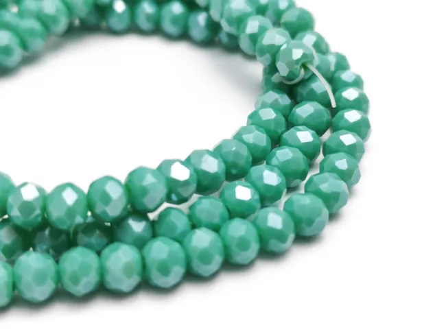 Margele cristal rondel fatetat 4x3mm verde turcoaz opac lustered (sirag)