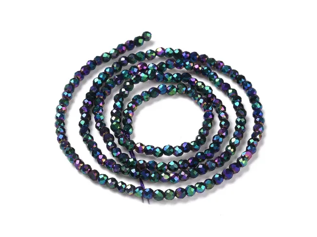 Margele cristal rotund fatetat electroplacat 2mm mov verde metalic (sirag)