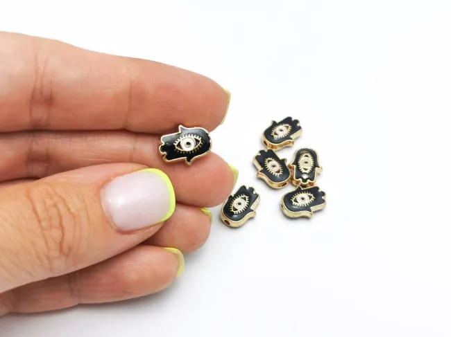 Margele de alama emailate mana hamsa 12x9.5x4mm negru
