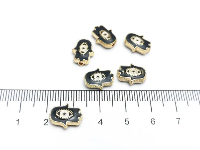 Margele de alama emailate mana hamsa 12x9.5x4mm negru
