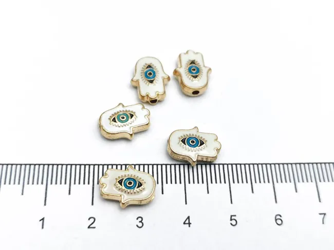 Margele de alama emailate mana hamsa 12x9.5x4mm alb