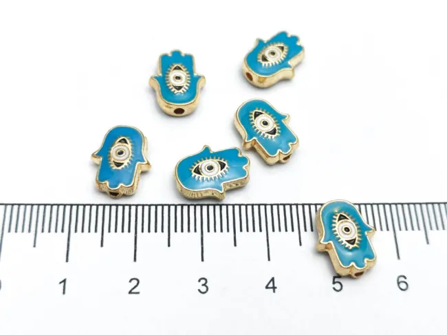 Margele de alama emailate mana hamsa 12x9.5x4mm turcoaz