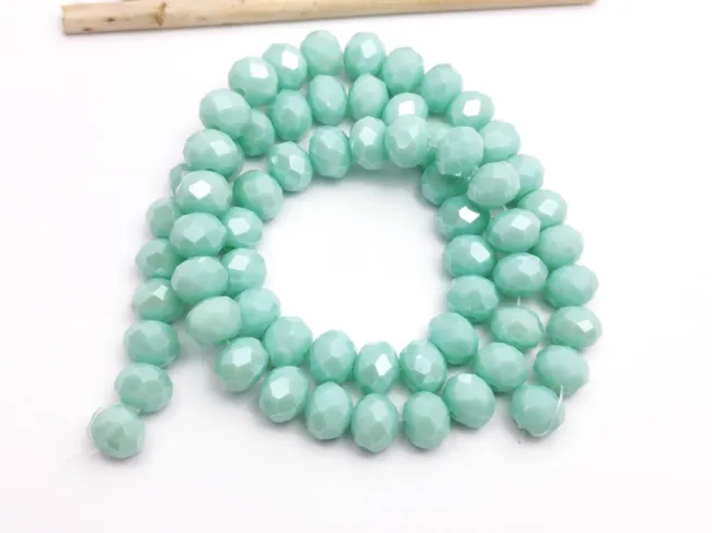 Margele cristal rondel fatetat 8x6mm turcoaz deschis lustered (sirag)