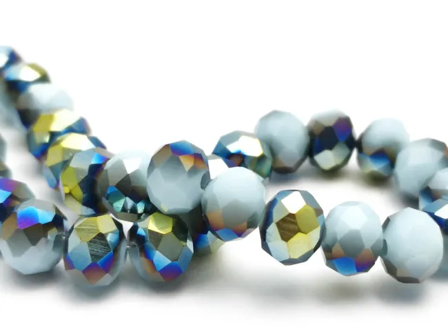 Margele cristal rondel fatetat 8x6mm sky blue iris verde (sirag)