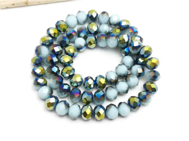 Margele cristal rondel fatetat 8x6mm sky blue iris verde (sirag)