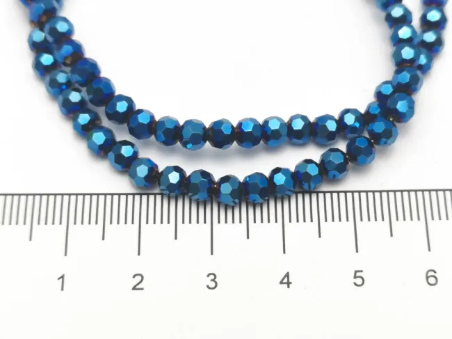 Margele cristal rotund fatetat electroplacat 4mm albastru metalic (sirag)