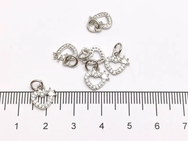 Charm cubic zirconia inima 10x9mm argintiu (1buc)