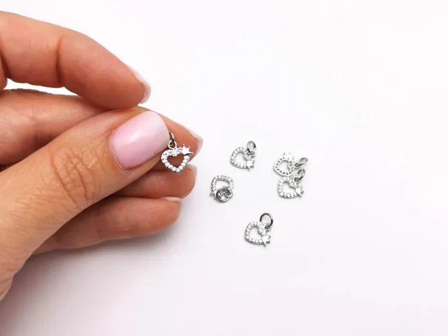 Charm cubic zirconia inima 10x9mm argintiu (1buc)