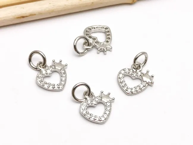 Charm cubic zirconia inima 10x9mm argintiu (1buc)