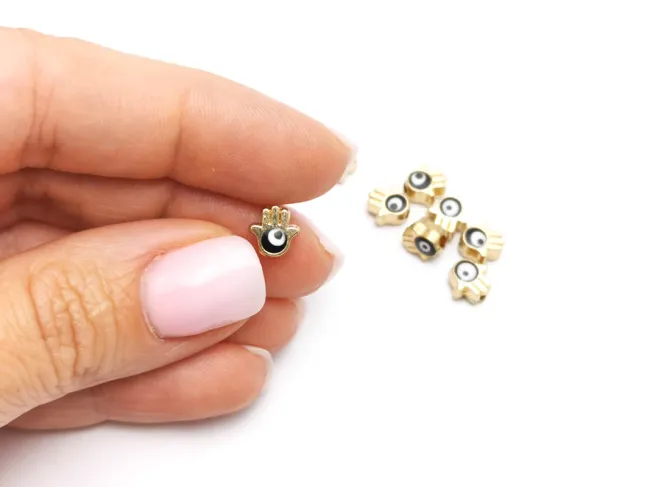 Margele de alama emailate mana hamsa 7x7x5mm negru