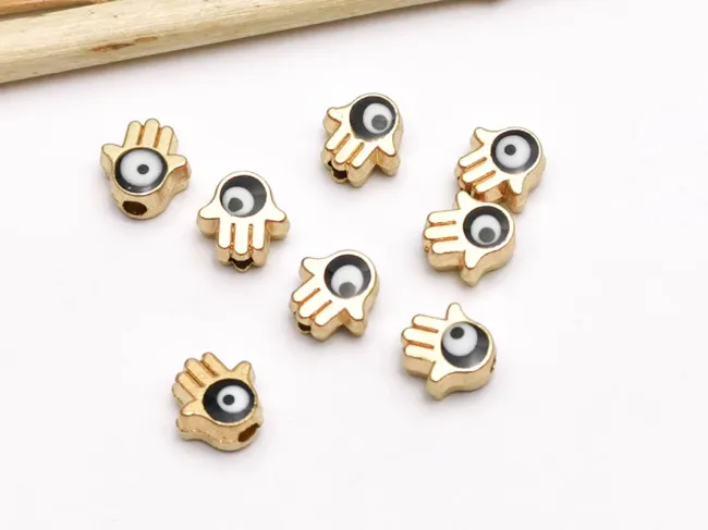 Margele de alama emailate mana hamsa 7x7x5mm negru