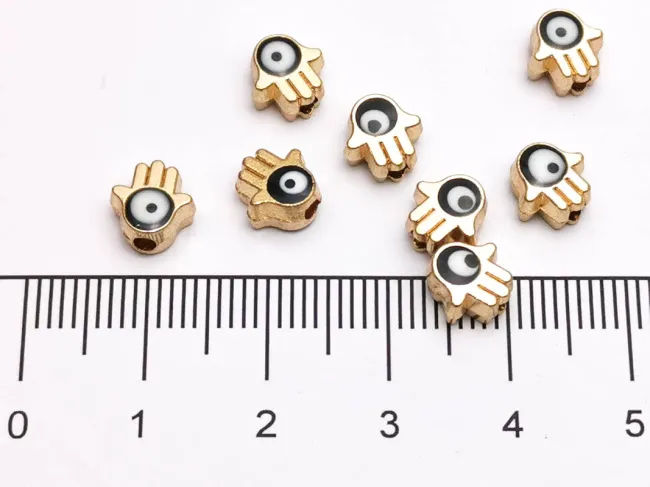 Margele de alama emailate mana hamsa 7x7x5mm negru