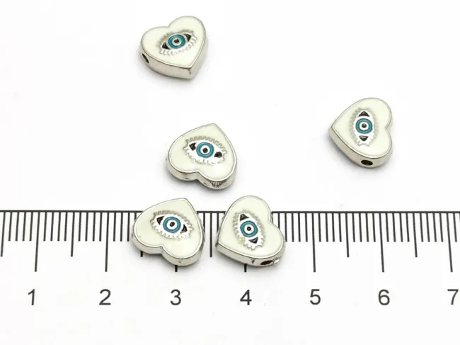 Margele de alama emailate inima 10x9x4mm alb