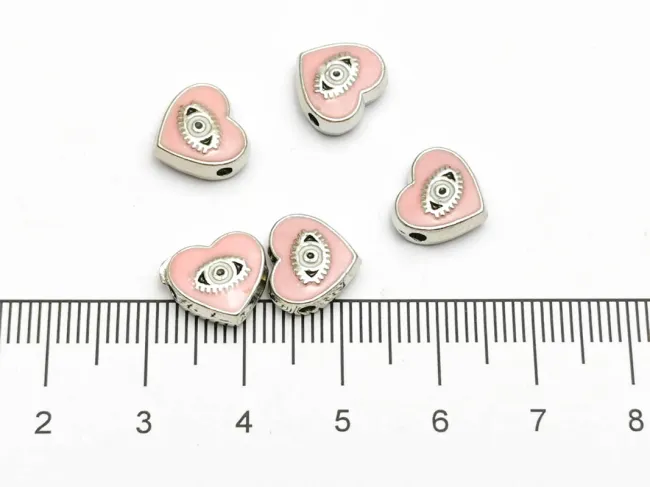 Margele de alama emailate inima 10x9x4mm roz