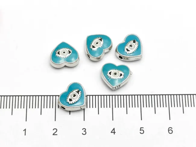 Margele de alama emailate inima 10x9x4mm turcoaz