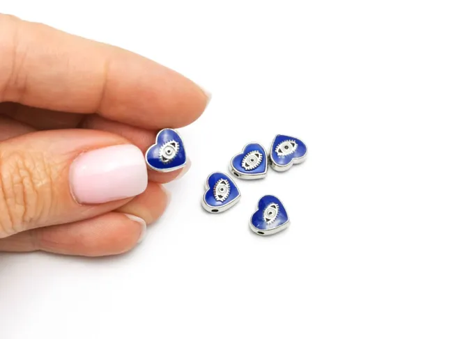 Margele de alama emailate inima 10x9x4mm albastru