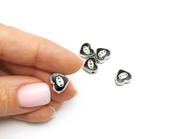 Margele de alama emailate inima 10x9x4mm negru