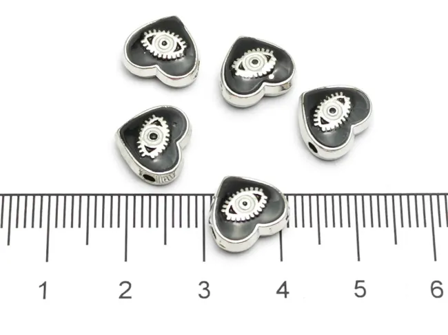 Margele de alama emailate inima 10x9x4mm negru